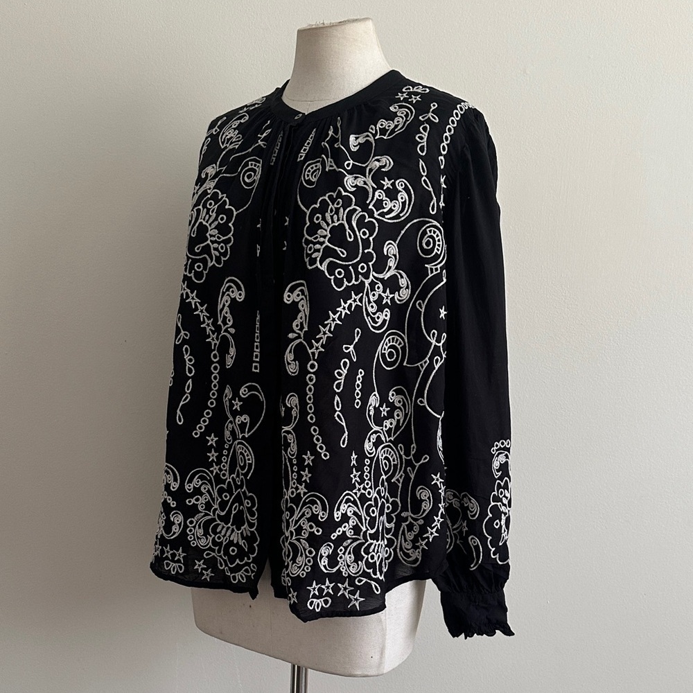 Johnny Was KIVI Embroidered Women's BUTTON UP Blouse Tunic Sz Medium NWT - Picture 5 of 7